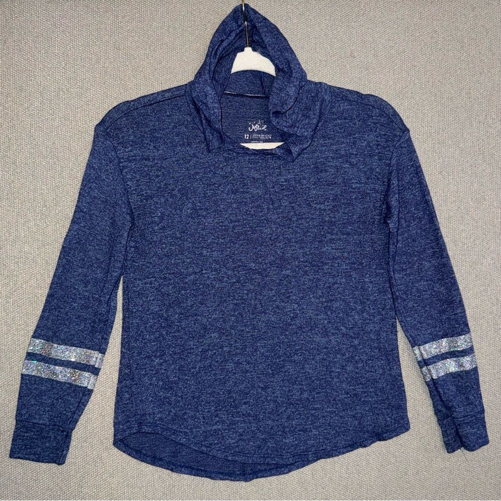 Justice size 12 Blue long sleeve hooded top